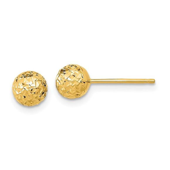 Kazi Luxury 14k Yellow Gold 6mm Diamond-Cut Ball Post Earrings